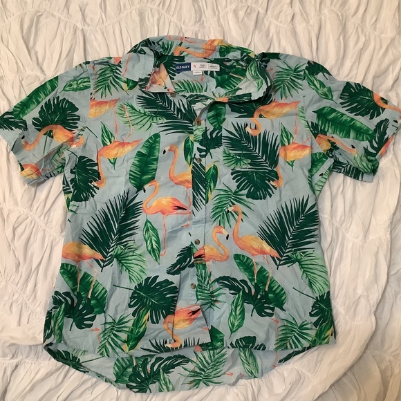 Tropical Flamingo Casual Button Down Shirt - Picture 1 of 1
